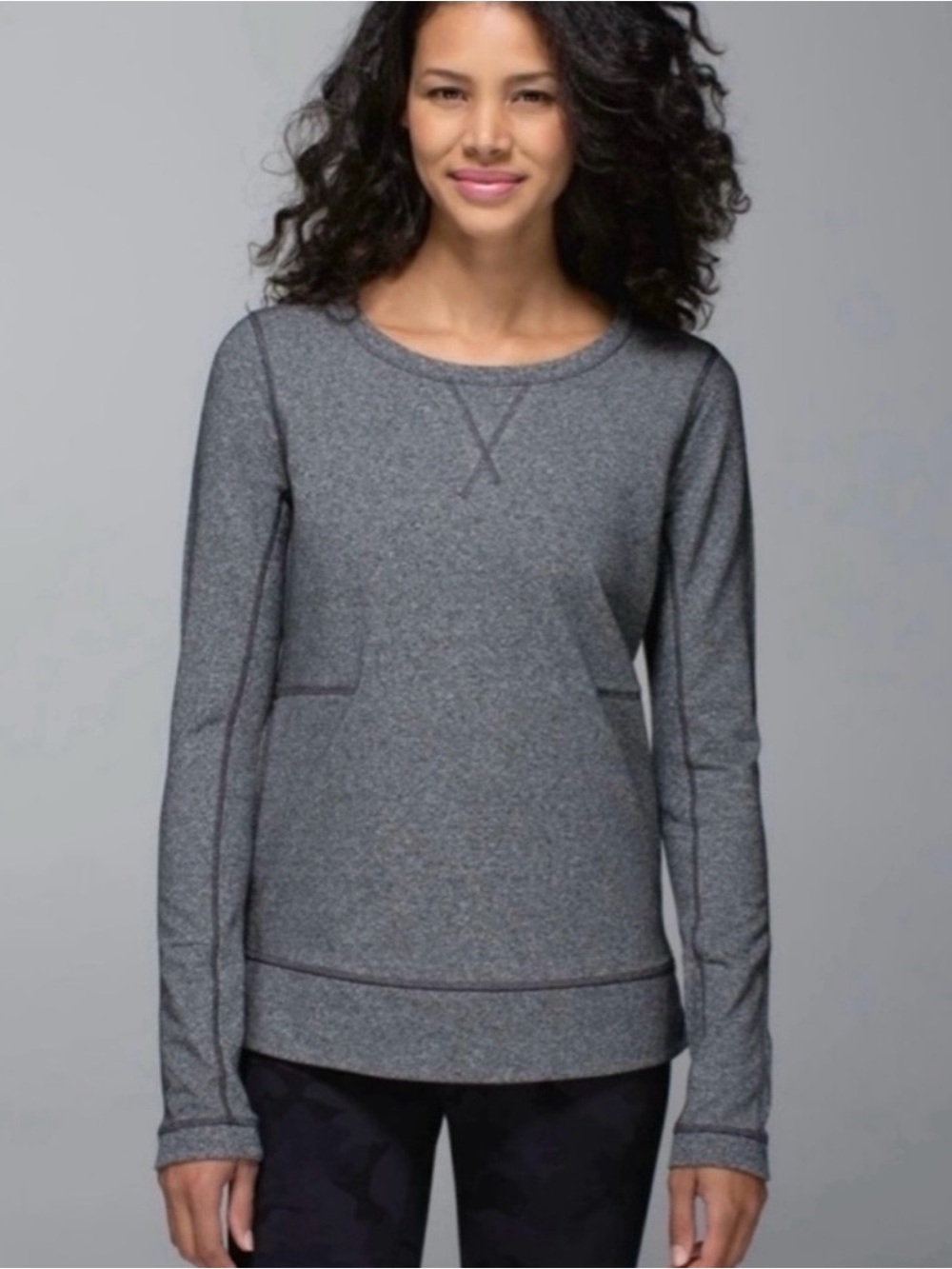 LULULEMON Exhalation Pullover Heathered Speckled Black Grey | Size: 10